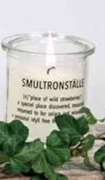 Ljuslykta med text- Smultronställe