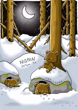 DOPTAVLA: Sovande Björnarna i Gullepluttskogen, Vinter