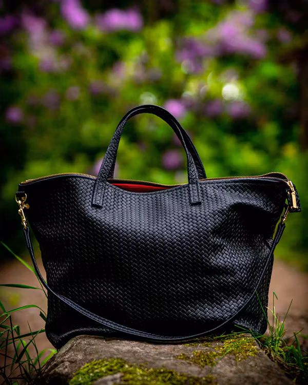 New Tote Bag - Herringbone Leather w/ Zipper
