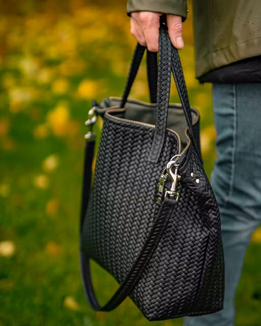 New Tote Bag - Herringbone Leather w/ Zipper