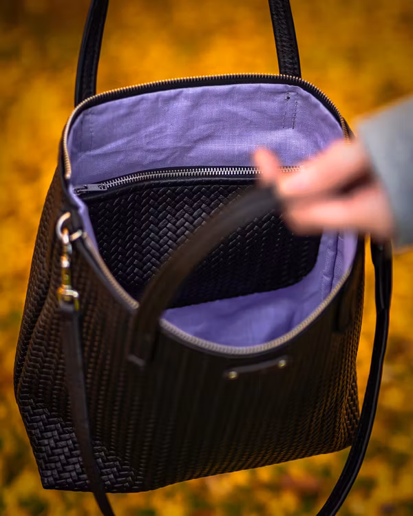 New Tote Bag - Herringbone Leather w/ Zipper