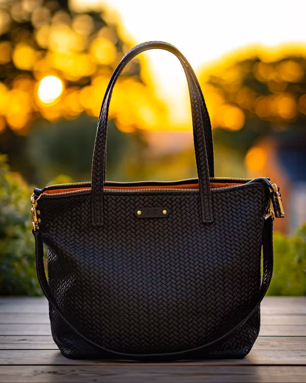 New Tote Bag - Herringbone Leather w/ Zipper