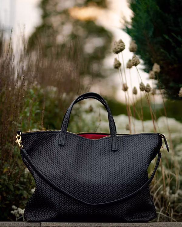 New Tote Bag - Herringbone Leather w/ Zipper