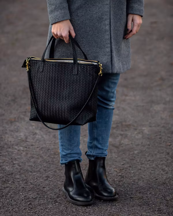 New Tote Bag - Herringbone Leather w/ Zipper