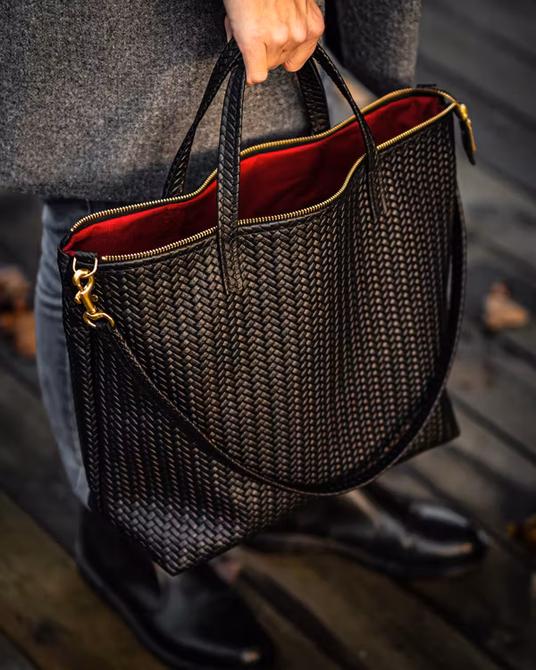 New Tote Bag - Herringbone Leather w/ Zipper