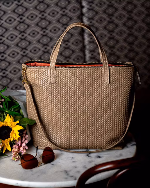 New Tote Bag - Herringbone Leather w/ Zipper
