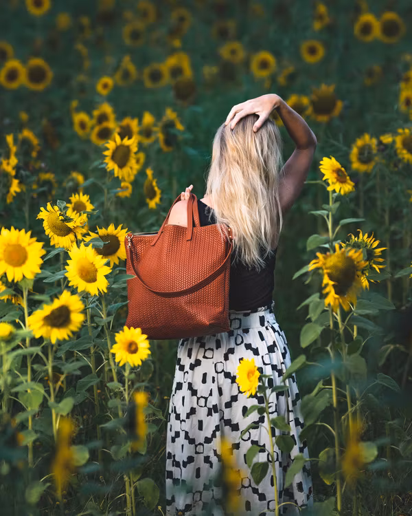 New Tote Bag - Herringbone Leather w/ Zipper