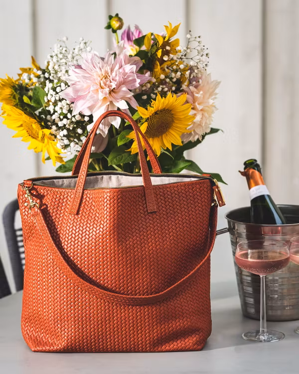 New Tote Bag - Herringbone Leather w/ Zipper
