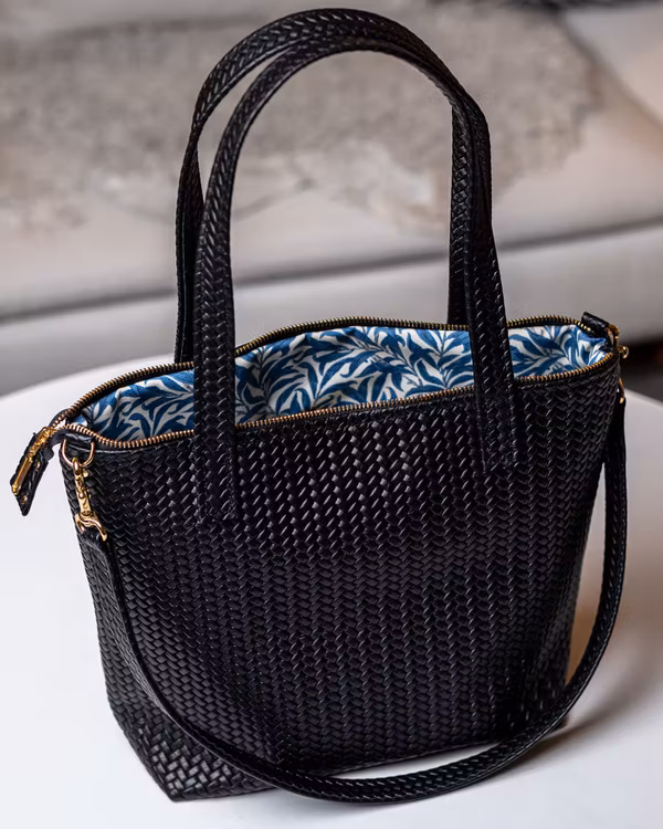 New Tote Bag - Herringbone Leather w/ Zipper