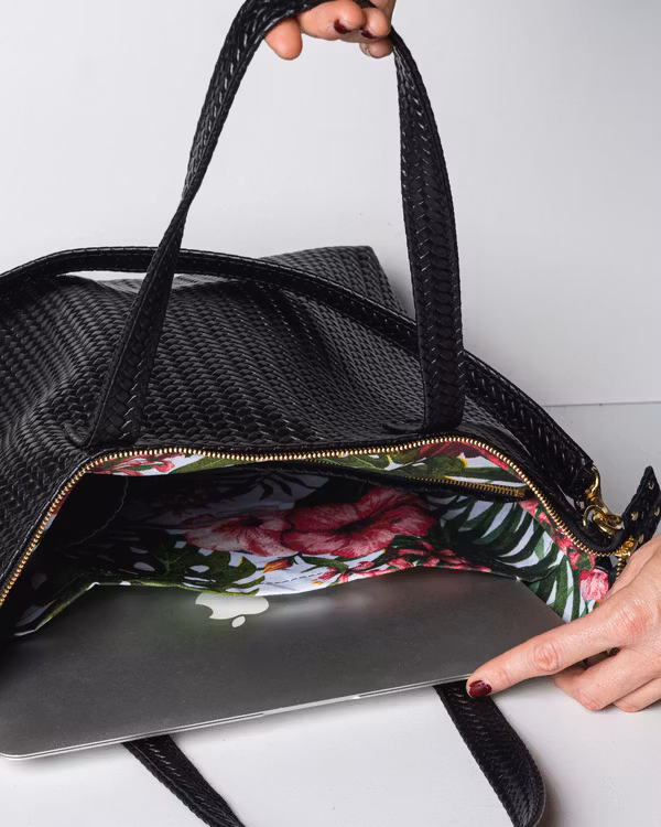 New Tote Bag - Herringbone Leather w/ Zipper