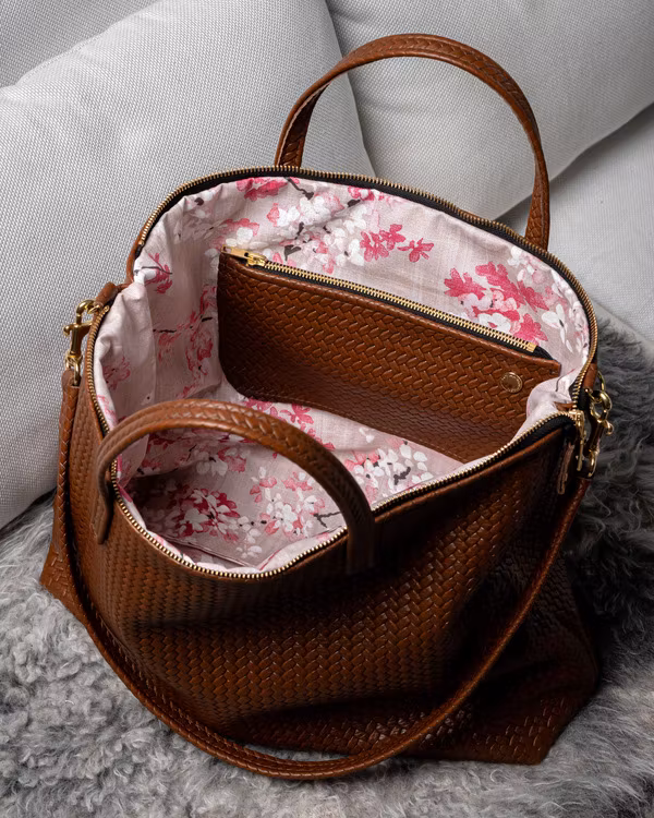 New Tote Bag - Herringbone Leather w/ Zipper