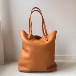Raw Leather Tote Bag - Cognac