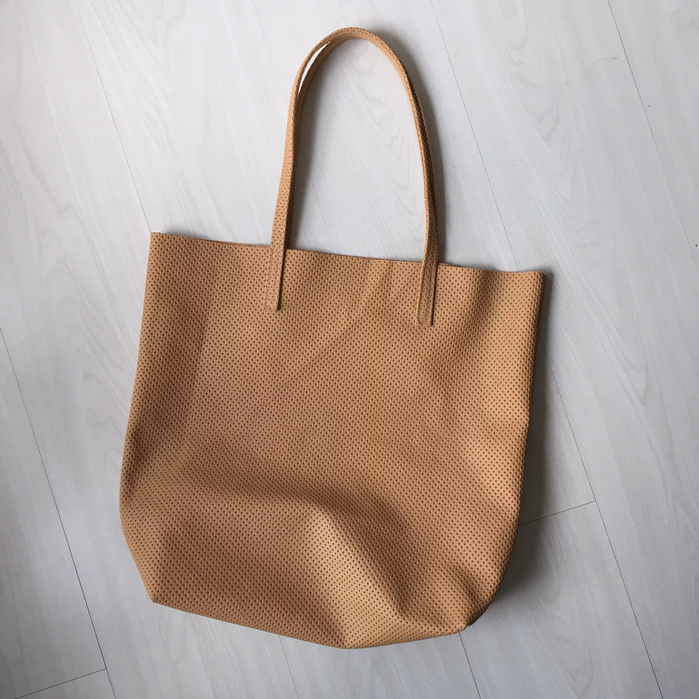 Raw Leather Tote Bag - Tan Perforated Leather
