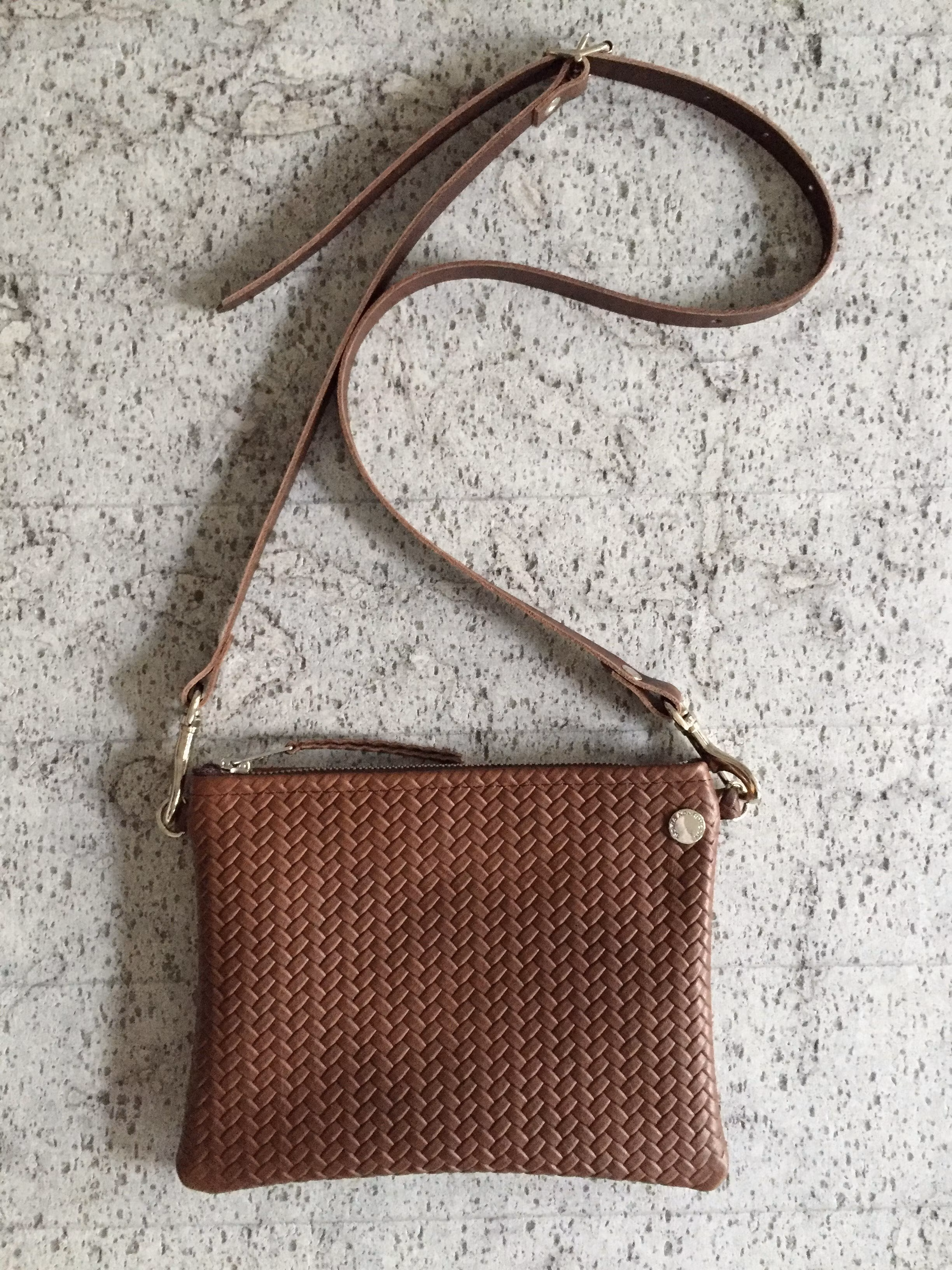 VIP Shoulder Bag - Chocolate Brown Herringbone Leather