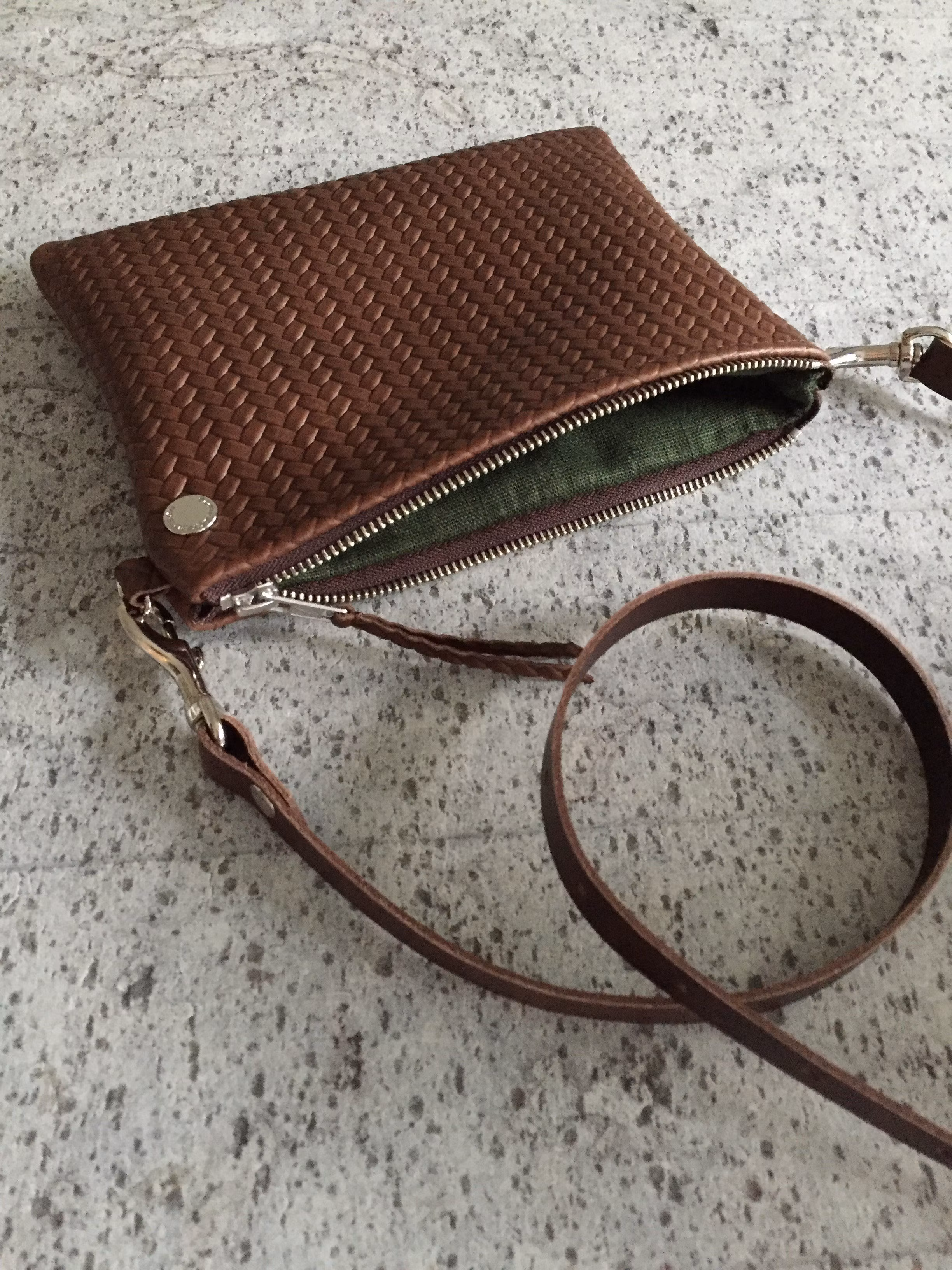 VIP Shoulder Bag - Chocolate Brown Herringbone Leather