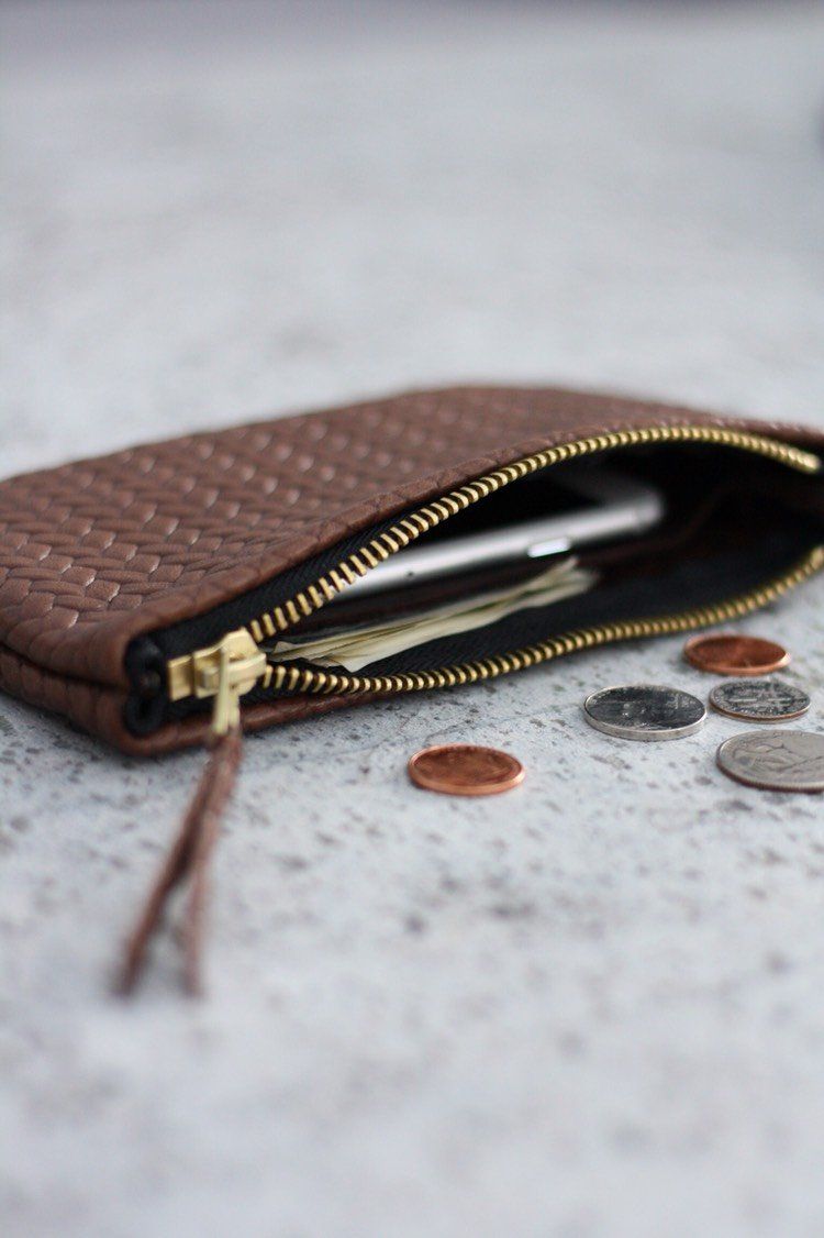 VIP iPhone Wallet - Herringbone Chocolate Brown Leather