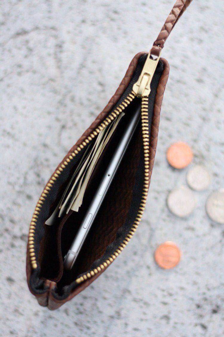 VIP iPhone Wallet - Herringbone Chocolate Brown Leather