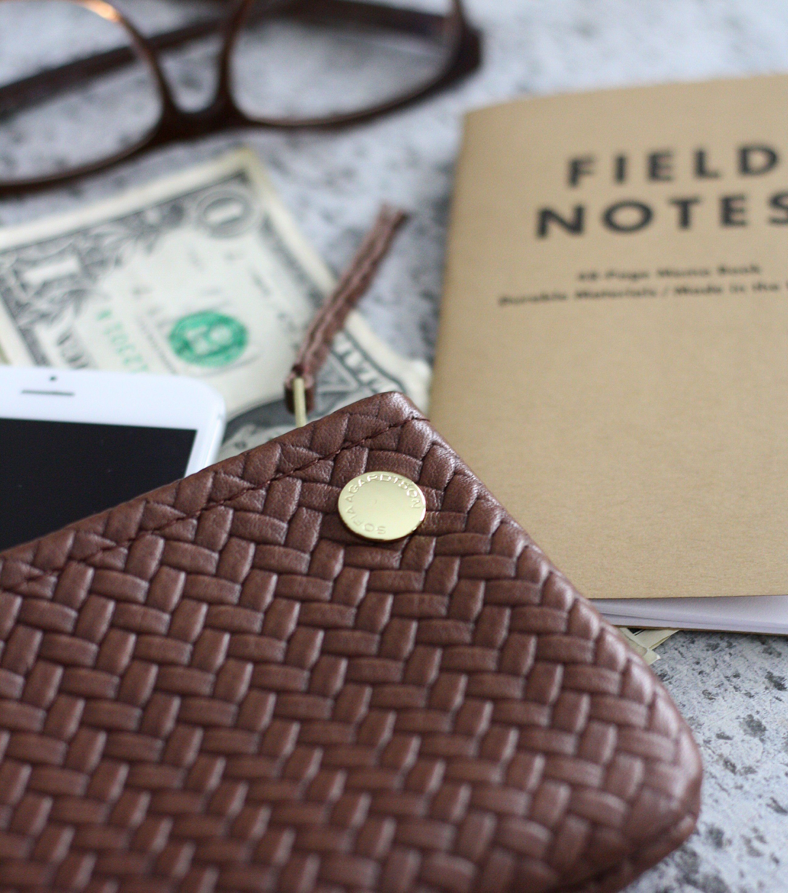 VIP iPhone Wallet - Herringbone Chocolate Brown Leather