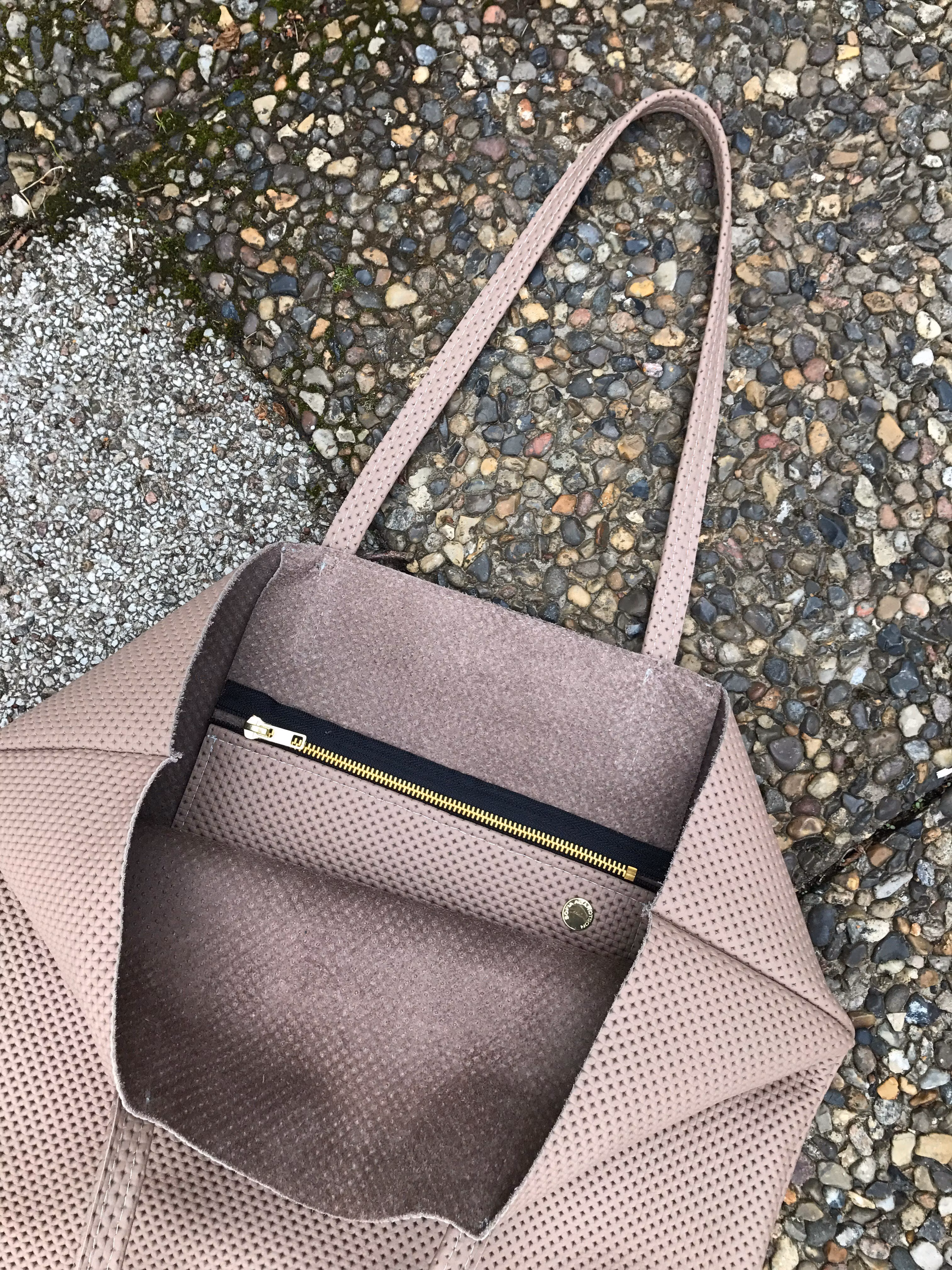 Raw Leather Tote Bag - Light Taupe Perforated