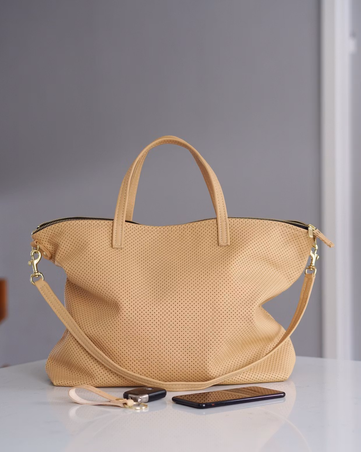 New Tote Bag - Nude Perforated & Brass