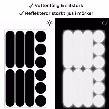 Reflexstickers svart 12-pack – runda & avlånga dekaler