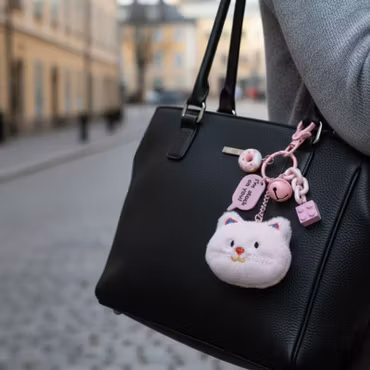 Cat Face Bell – Bagcharm i plysch (3 varianter)