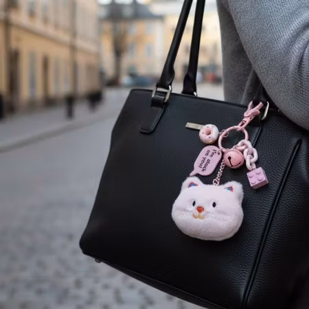 Cat Face Bell – Bagcharm i plysch (3 varianter)