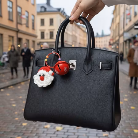 Santa Face Knitted Bell Bag Charm