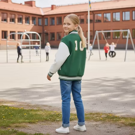 Vita Frotté siffror – broderade tygmärken 0–9 med guldkant (8 cm)