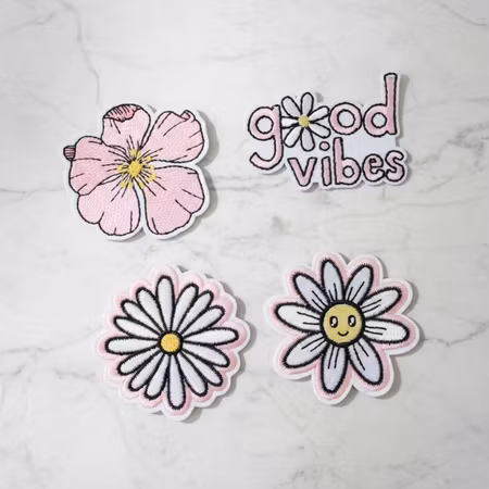 Rosa Good Vibes – Tygmärken Blommor (4-pack)