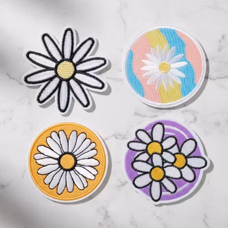 Blomstrande Cirkel – Tygmärken Blommor (4-pack)