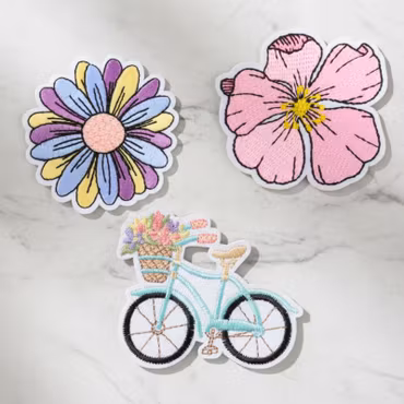 Blomsterfärd – Tygmärken Cykel & Blommor (3-pack)