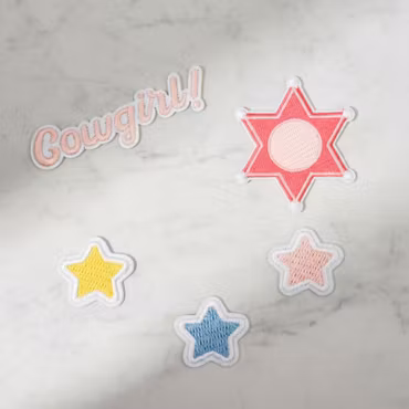 Cowgirl – Tygmärken Stjärnor & Sheriff (5-pack)