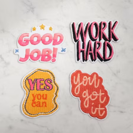 Work Hard – Tygmärken Pepp & Motivation (4-pack)