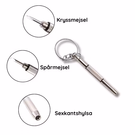 3-i-1 Miniskruvmejsel för Glasögon & Elektronik (Nyckelring)