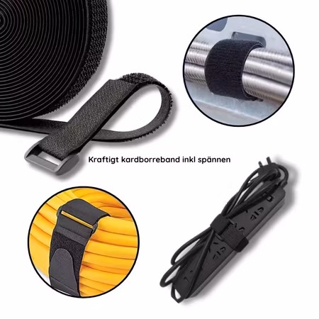 Kraftigt Kardborreband med Spännen - 2,5 meter 10-pack spännen