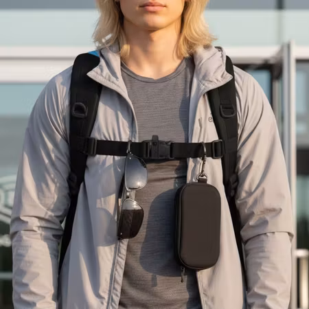 Justerbar bröstrem till ryggsäck med visselpipa och 2st d-ringar