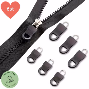 Ersättningsdragare till dragkedja 6 pack (3 små, 3 stora)