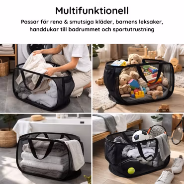 Vikbar pop-up tvättkorg i mesh - 76 liter