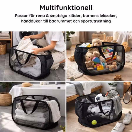 Vikbar pop-up tvättkorg i mesh - 76 liter