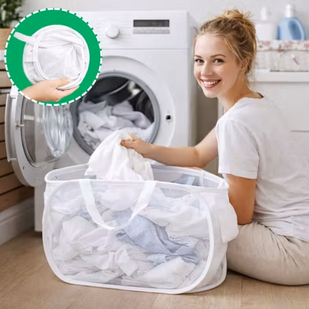 Vikbar pop-up tvättkorg i mesh - 76 liter