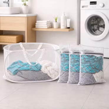 Tvättpaket Mini – Hopfällbar Tvättkorg & 3-Pack Tvättpåsar