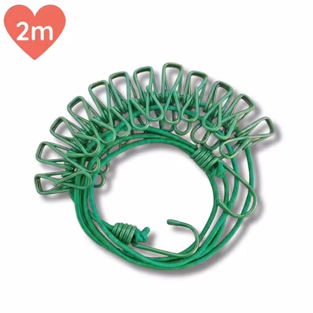 Grön tvättlina med 12 klädnypor - 1-pack eller 2-pack