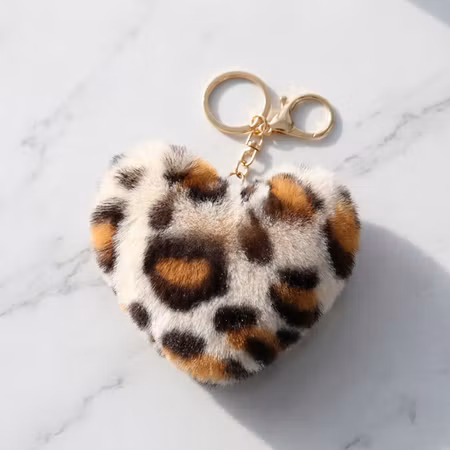 Leopardmönstrat fluffigt hjärta Bag Charm