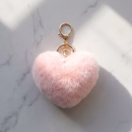 Rosa fluffigt hjärta Bag Charm – Korean Pink