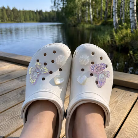Butterfly, Hearts & Roses charms till skor med hål 6-pack