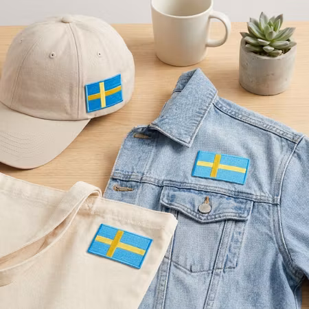 Tygmärke Sveriges flagga – broderat strykmärke