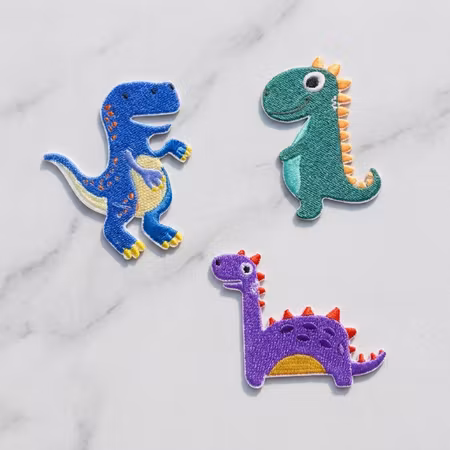 Självhäftande tygmärken T-Rex & Dino 3-pack – broderade märken