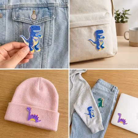 Självhäftande tygmärken T-Rex & Dino 3-pack – broderade märken