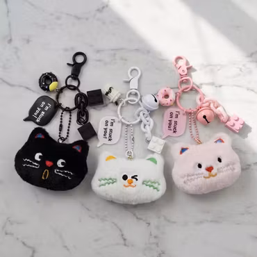 Cat Face Bell i plysch – 3 varianter Bag Charm
